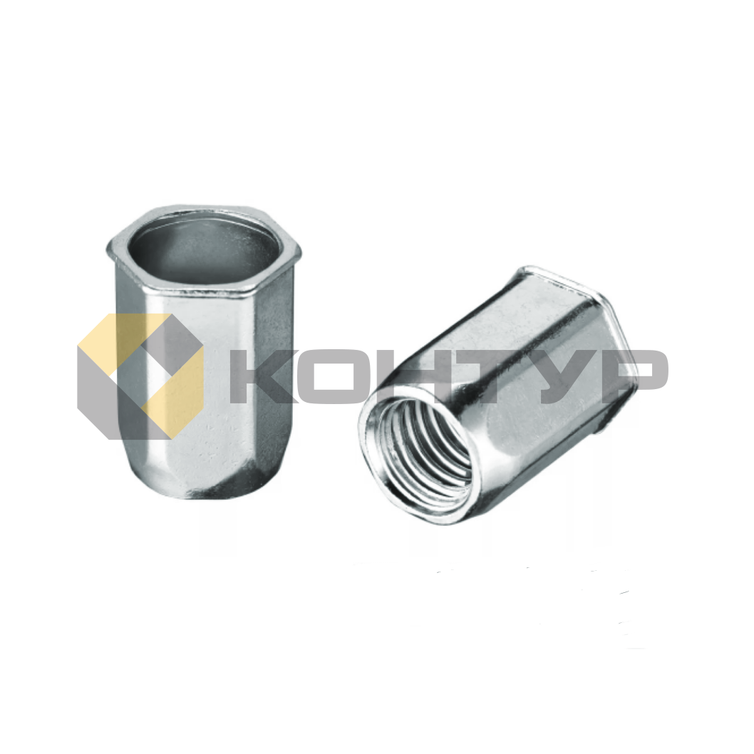 AC-ITTE M12-C16 M12 ITTE/C16 STEEL Заклепка резьбовая М 12 полнопроходная шестигранная со стандартным бортиком для металла толщиной от 2,0 до 5,0 мм, длина 27,0 мм, отверстие в металле 16 мм, сталь оцинкованная.